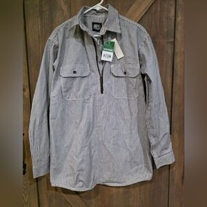 KEY Hickory Stripe Zip Up Logger Shirt- MENS MEDIUM TALL